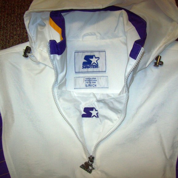 LOS ANGELES LAKERS STARTER Hooded Half Zip Jacket WHITE 2X - Picture 10 of 13